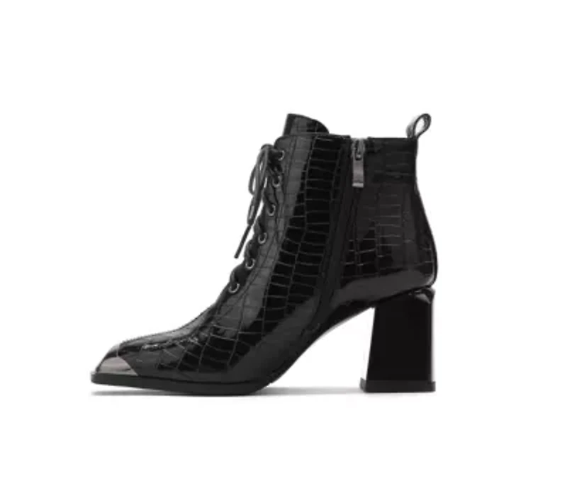 Fantastic, Croc Patent Lace-Up Bootie