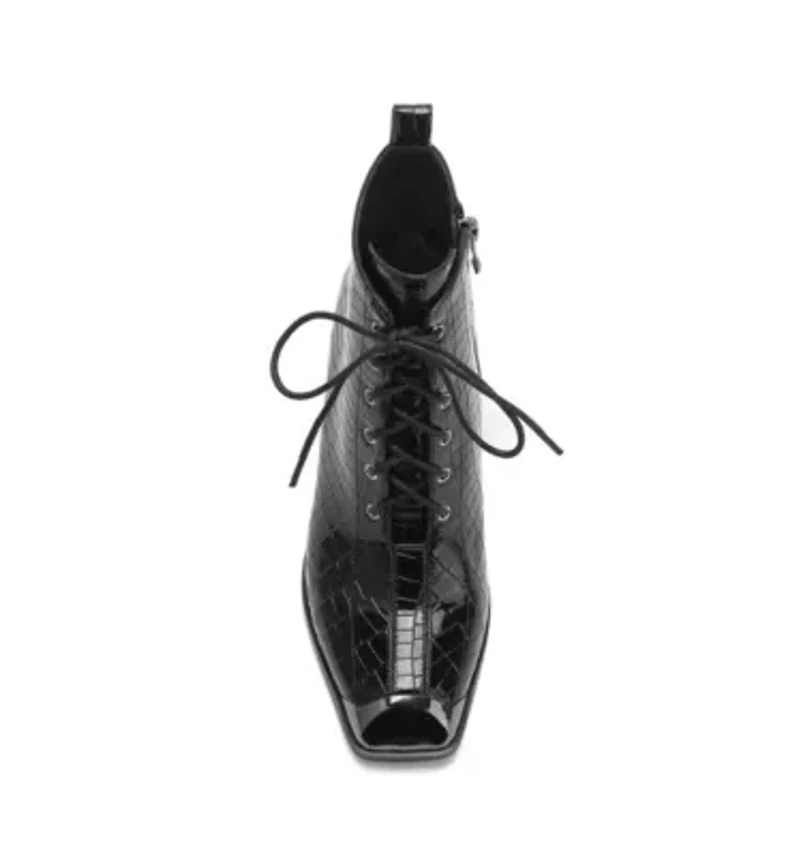 Fantastic, Croc Patent Lace-Up Bootie