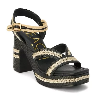 Vegan, platformed heeled sandal with ankel strap.