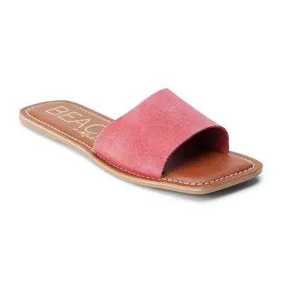 One band square toe slide sandal.
