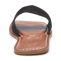 One band square toe slide sandal.
