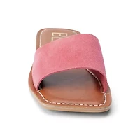 One band square toe slide sandal.