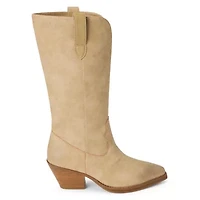 Western-inspired boot set on a block heel.
