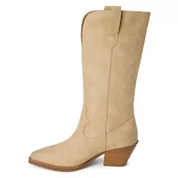 Western-inspired boot set on a block heel.