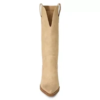 Western-inspired boot set on a block heel.