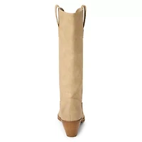 Western-inspired boot set on a block heel.