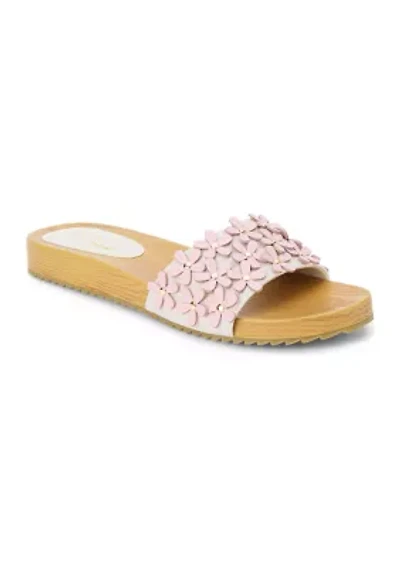 Vegan One-Band Sandals with Flower Appliqué