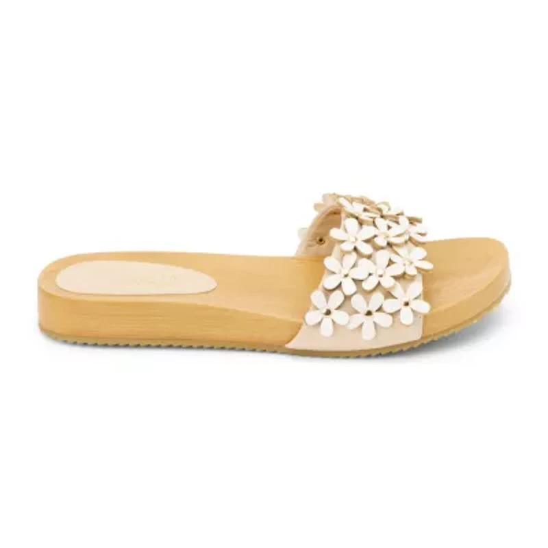 Vegan One-Band Sandals with Flower Appliqué