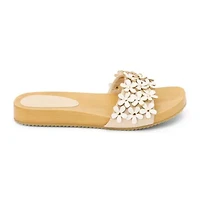 Vegan One-Band Sandals with Flower Appliqué