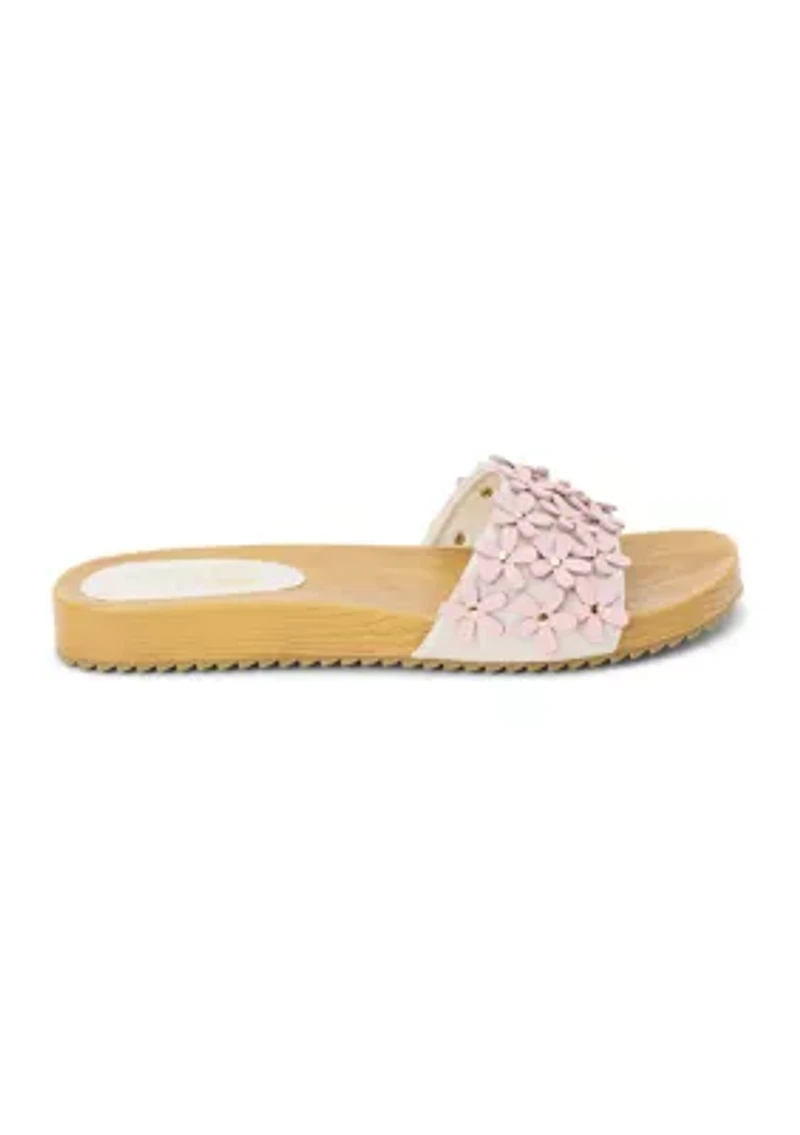 Vegan One-Band Sandals with Flower Appliqué