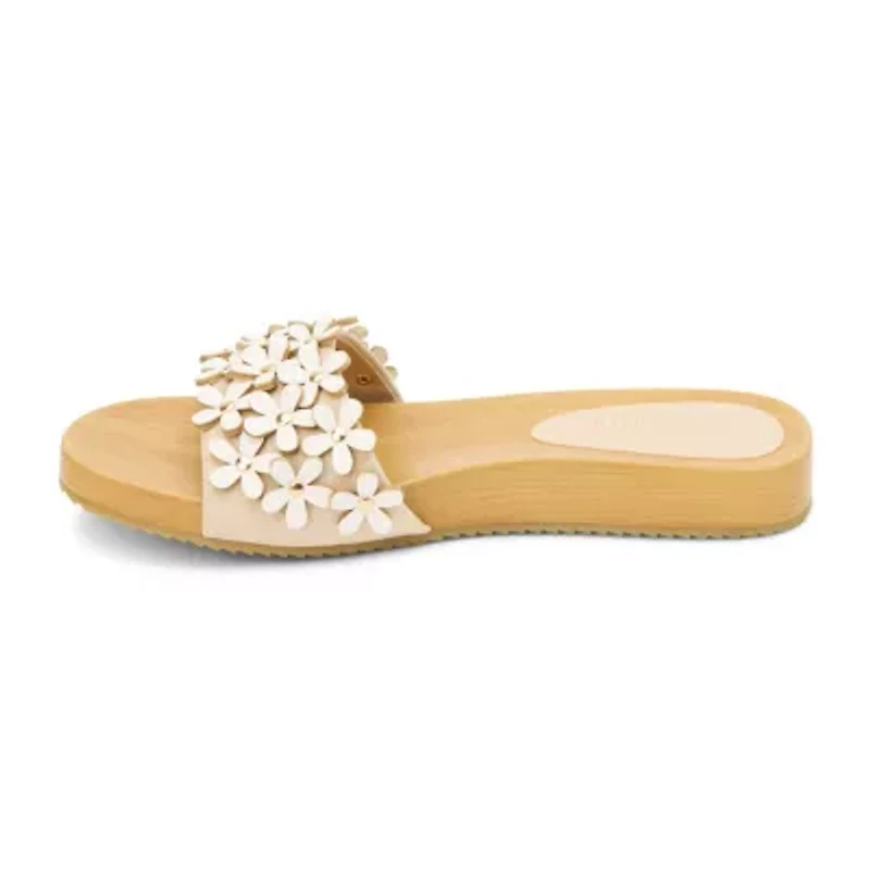 Vegan One-Band Sandals with Flower Appliqué