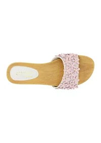 Vegan One-Band Sandals with Flower Appliqué