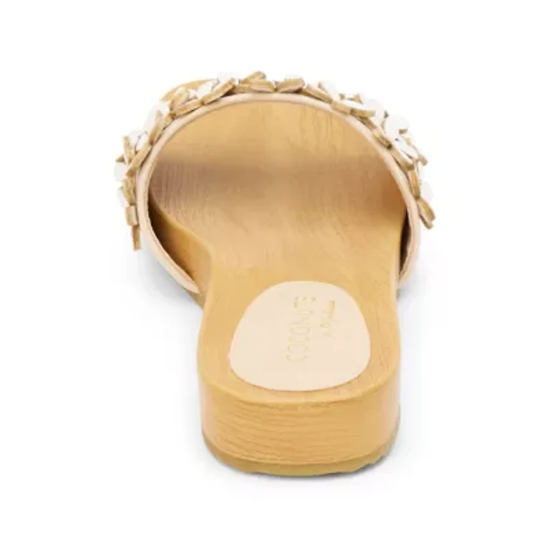 Vegan One-Band Sandals with Flower Appliqué