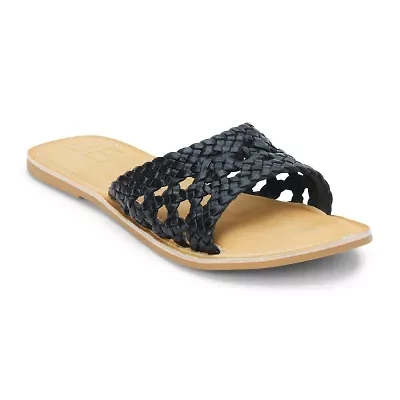 One band, woven slide sandal.