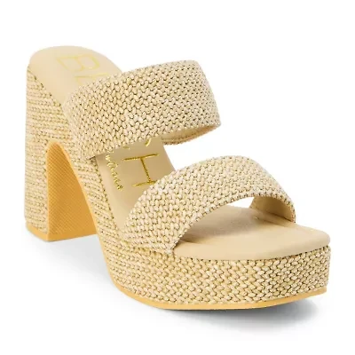 Vegan, two band platform with squared off toe.