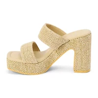 Vegan, two band platform with squared off toe.