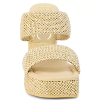 Vegan, two band platform with squared off toe.