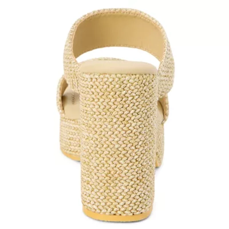 Vegan, two band platform with squared off toe.