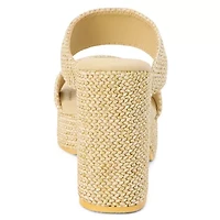 Vegan, two band platform with squared off toe.