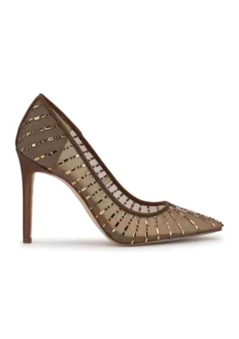 Piviano Rhinestone Mesh Pumps
