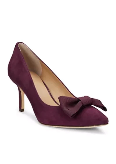 Lanette Bow-Trim Suede Pumps