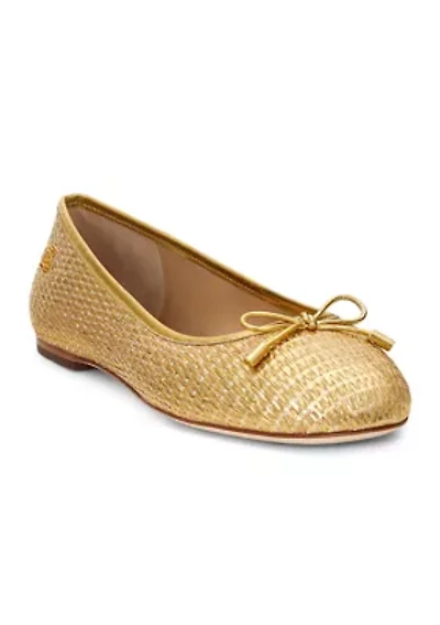 Jayna Leather Trim Metallic Straw Flats