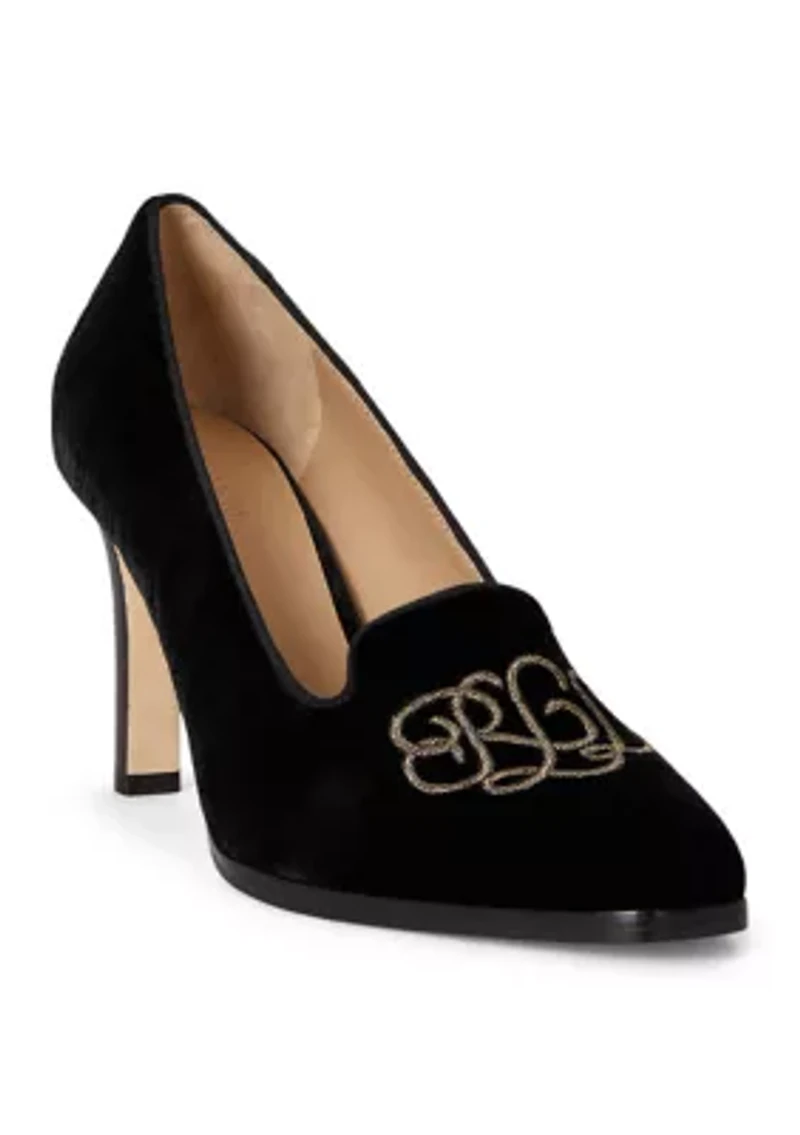 Corah Embroidered-Logo Velvet Pumps