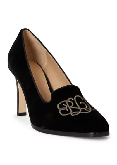Corah Embroidered-Logo Velvet Pumps