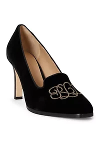 Corah Embroidered-Logo Velvet Pumps
