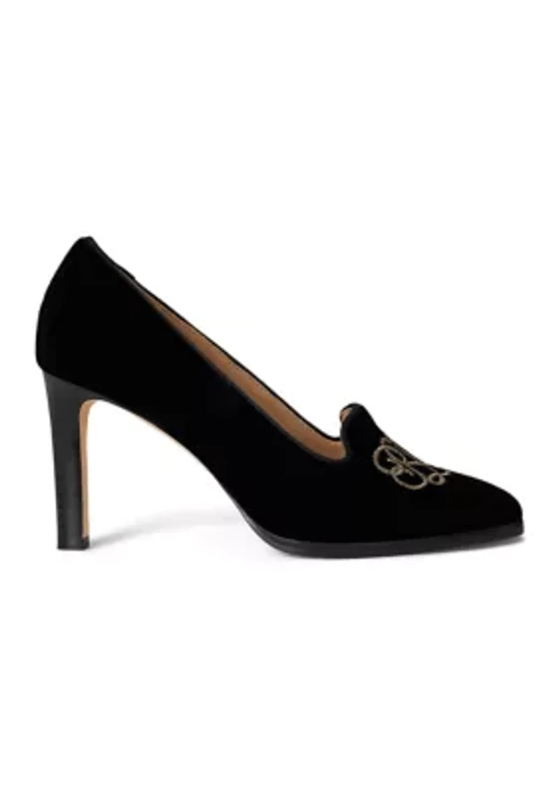 Corah Embroidered-Logo Velvet Pumps