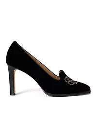 Corah Embroidered-Logo Velvet Pumps