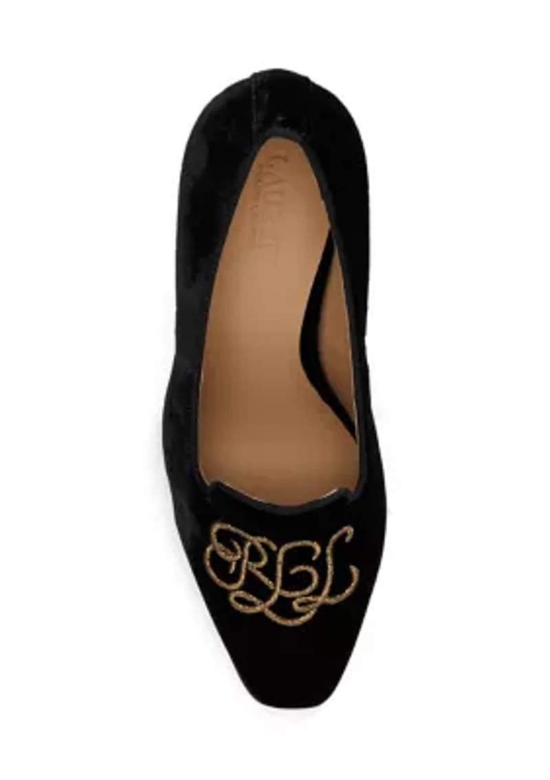 Corah Embroidered-Logo Velvet Pumps