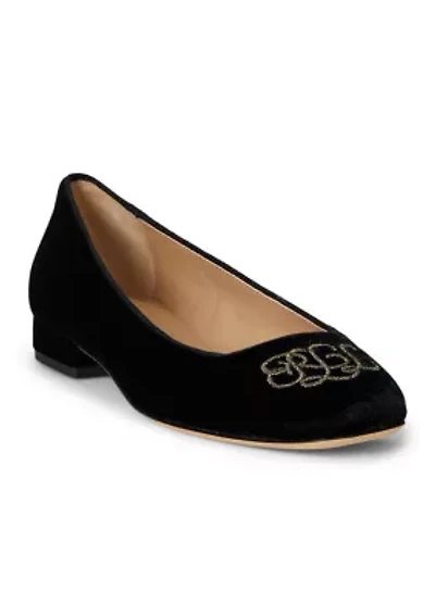 Emellie Logo Velvet Ballet Flats