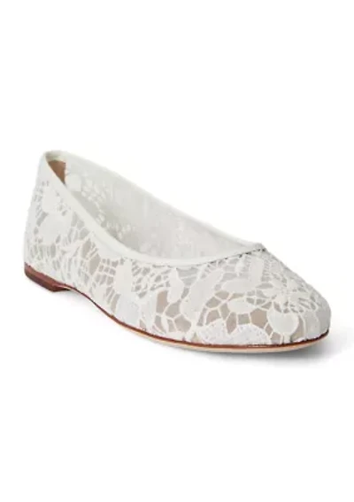 Jayna Leather-Trim Crocheted Lace Flats