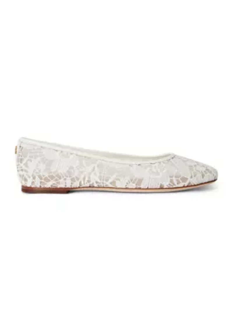 Jayna Leather-Trim Crocheted Lace Flats