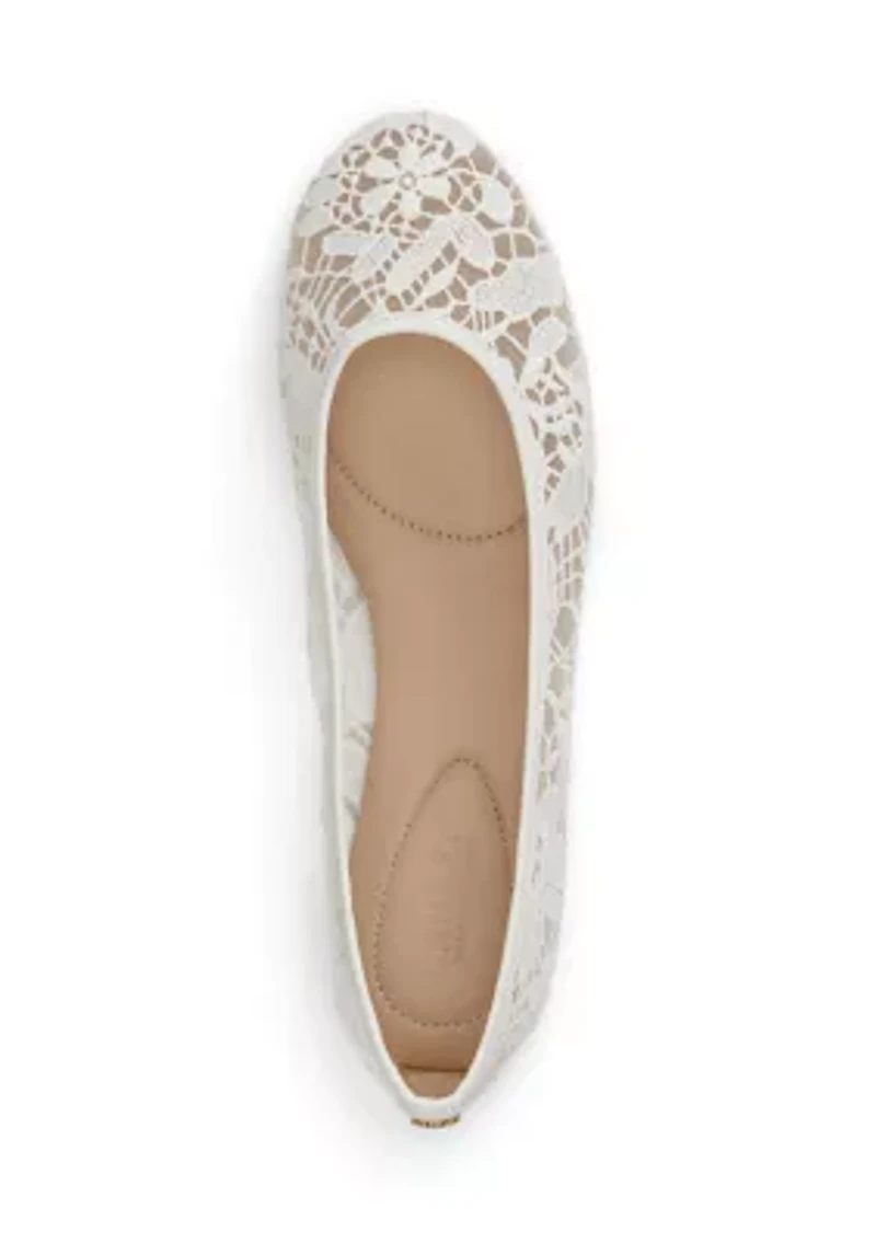 Jayna Leather-Trim Crocheted Lace Flats
