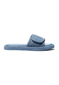 Suki Flat Slide Signature Embossed Denim Sandals
