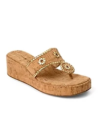 Jacks Cork & Leather Mid Wedge Thong Sandals
