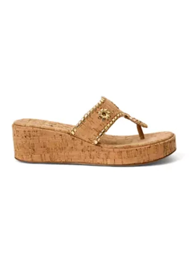 Jacks Cork & Leather Mid Wedge Thong Sandals