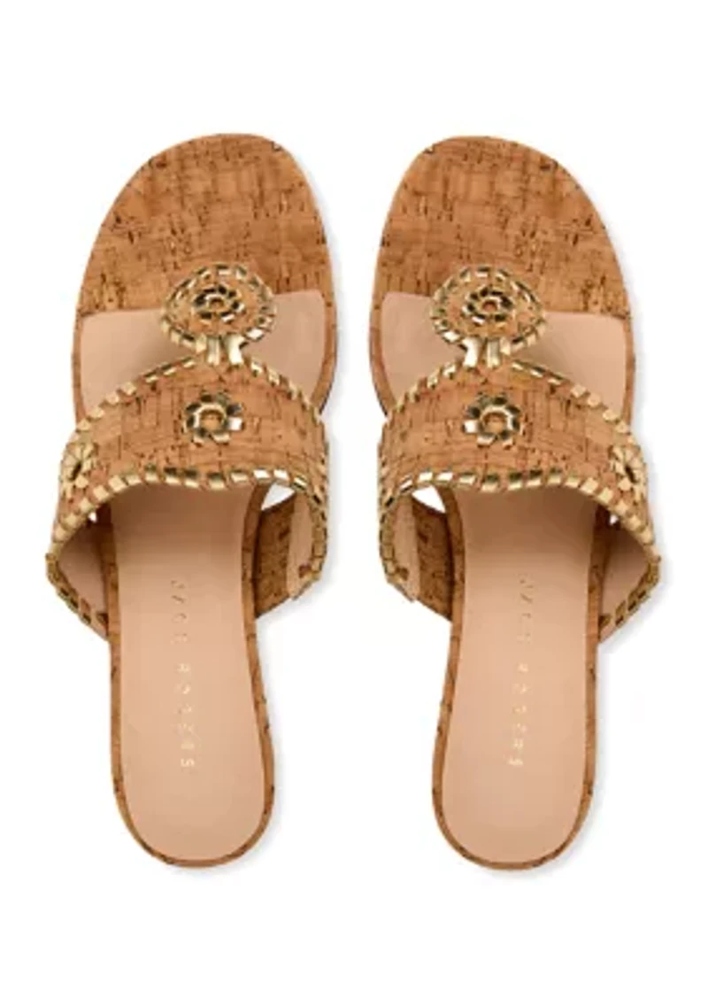Jacks Cork & Leather Mid Wedge Thong Sandals