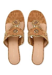 Jacks Cork & Leather Mid Wedge Thong Sandals