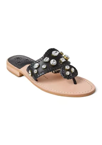 Jacks Jeweled Leather Flat Sandals