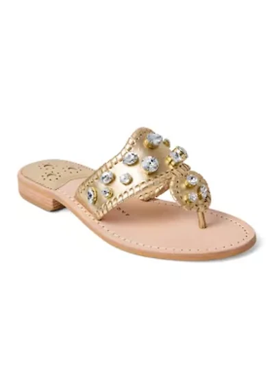 Jacks Jeweled Leather Flat Sandals