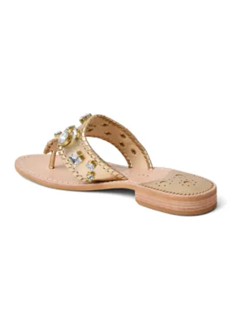 Jacks Jeweled Leather Flat Sandals