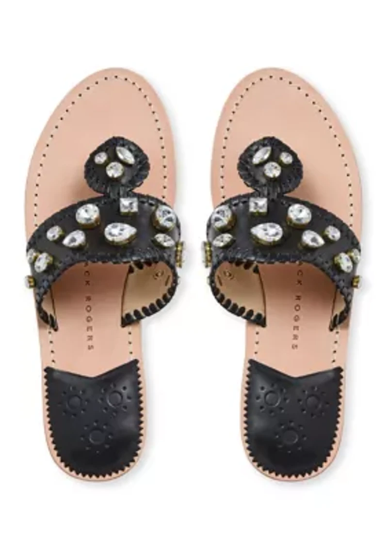 Jacks Jeweled Leather Flat Sandals