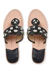 Jacks Jeweled Leather Flat Sandals