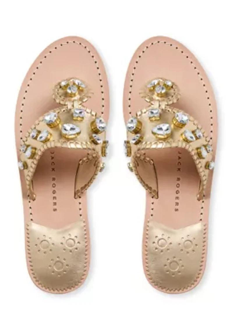 Jacks Jeweled Leather Flat Sandals