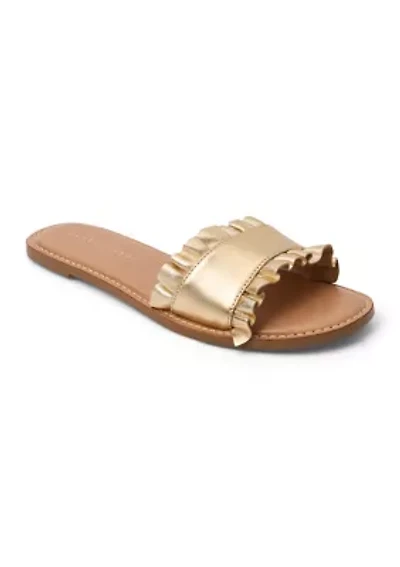 Rozette Leather Ruffle Slide Sandals