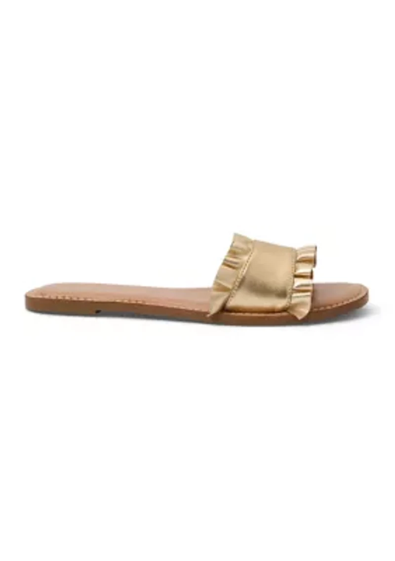Rozette Leather Ruffle Slide Sandals
