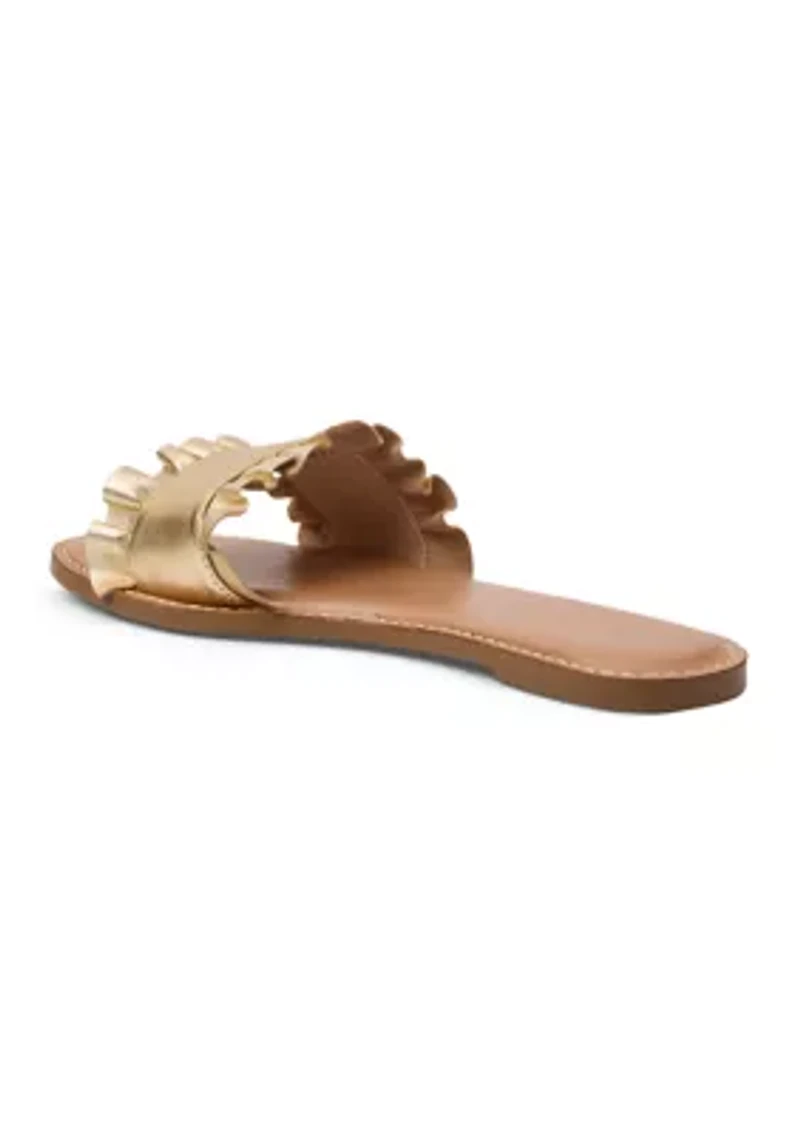 Rozette Leather Ruffle Slide Sandals